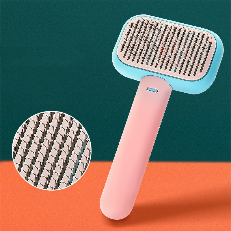 Cat or Dog massaging hair brush and detangler with push button cleaner